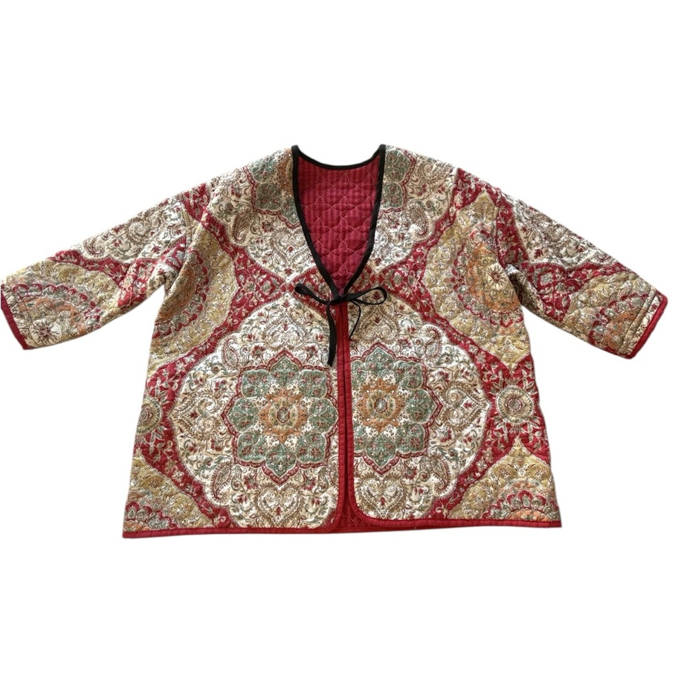 Handmade Womenβs Quilted Reversible Jacket Size XL 3/4 Sleeves